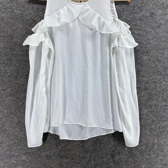 Trouve Blouse Women S Small White Round Neck Cold Shoulder Long Sleeve Hook&Eye - Picture 4 of 9